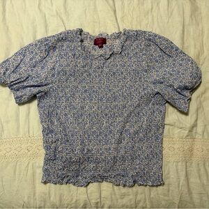 J. Crew X Liberty London smocked light blue floral top